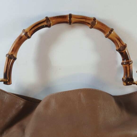 Authentic GUCCI Bamboo Leather Shoulder/Hand Bag Leather Brown Gold MSRP $1750 - Picture 9 of 16